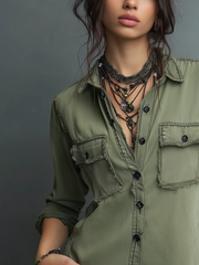 Vintage Raw Edge Long Sleeve Washed Blouse