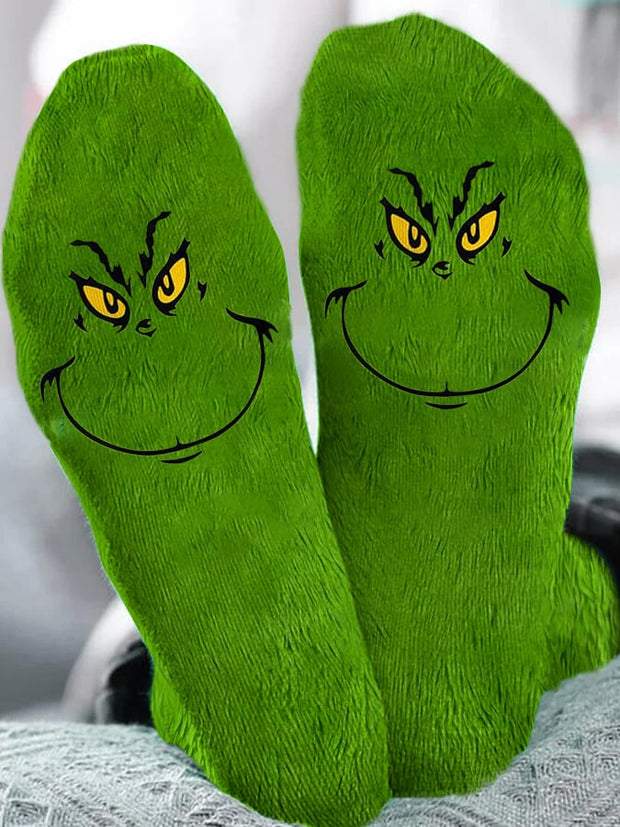 Women's Green Plush Christmas Funny Socks