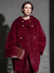 Cloud Plush Hooded Mohair Wool Coat for Women – Double-Faced Teddy Textured Wool Overcoat, Soft and Warm Winter Outerwear