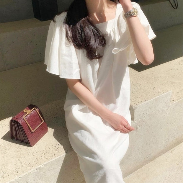 Square Collar Waist Loose Long A-Line Maxi Dress