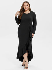 Ruffle Trim Asymmetrical Hem Maxi Dress