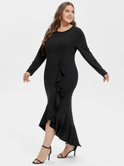 Ruffle Trim Asymmetrical Hem Maxi Dress