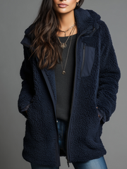 Vintage Zipper Pocket Teddy Fleece Fitted Jacket