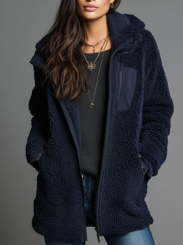 Vintage Zipper Pocket Teddy Fleece Fitted Jacket