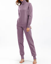 Turtleneck solid color sweater knitted two-piece set