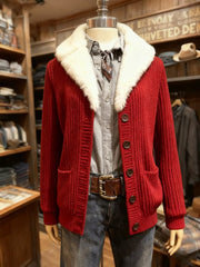 Women'S Christmas Contrast Fur Collar Knitted Cardigan