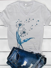 Dandelion Print Women's V-neck T-shirt