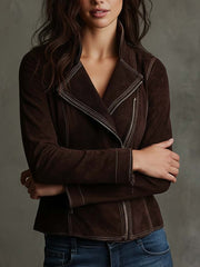 Chocolate Brown Eco-Suede Moto Jacket