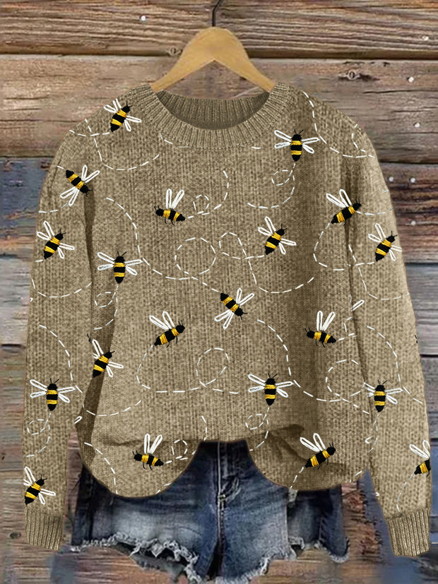 Flying Bees Embroidery Pattern Cozy Knit Sweater