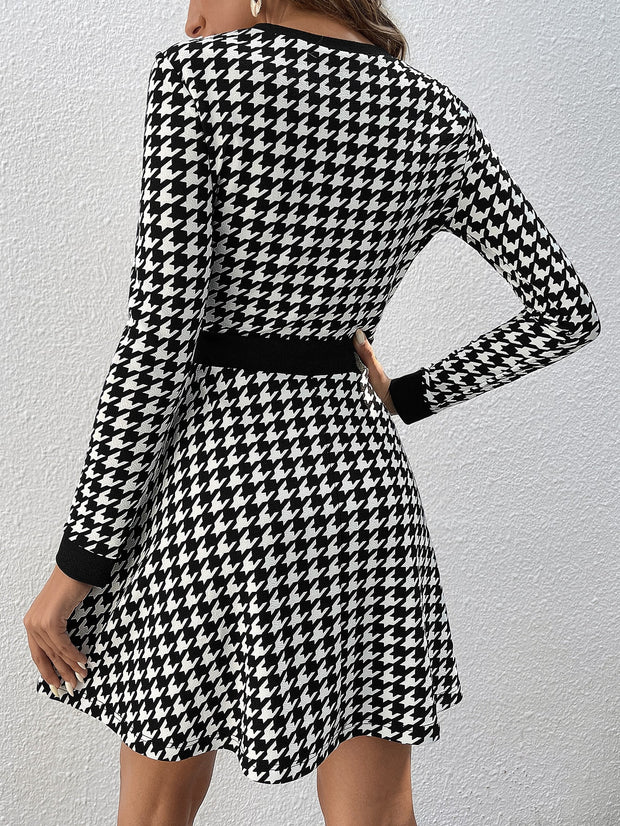 Autumn And Retro Winter Elegant Plaid Contrast Color Dress