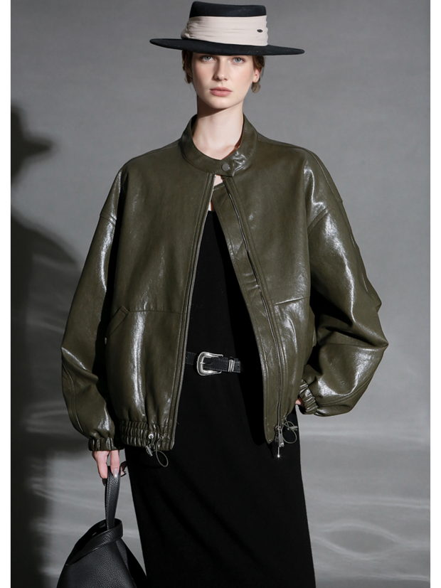 Women’s Sheepskin Leather Moto Jacket – Casual Chic Cropped Biker Style Short Coat for Autumn