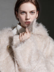 Cloud Plush Hooded Mohair Wool Coat for Women – Double-Faced Teddy Textured Wool Overcoat, Soft and Warm Winter Outerwear