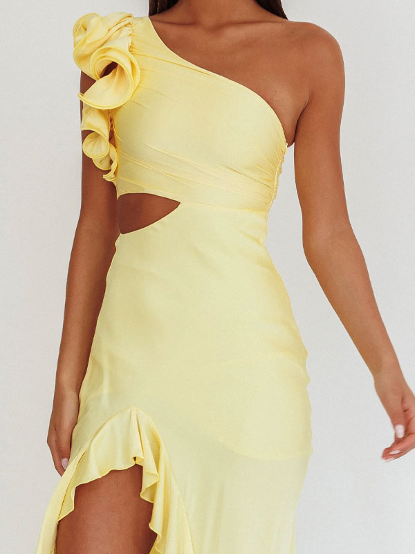 One shoulder split maxi dress