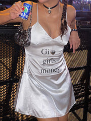 V neck satin dress
