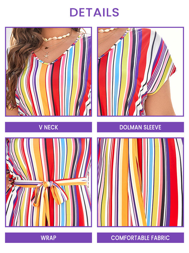 Plus Colorblock Striped Tie Dolman Sleeve Midi Dress