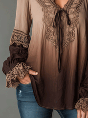 Bohemian Style Gradient Lace Pastoral Style Shirt