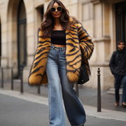 Autumn And Winter Warm Street Fashion Catwalk Style Atmospheric Ladies Simple Solid Color Leopard Fox Zebra Tiger Stripe