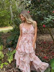 V neck floral maxi dress