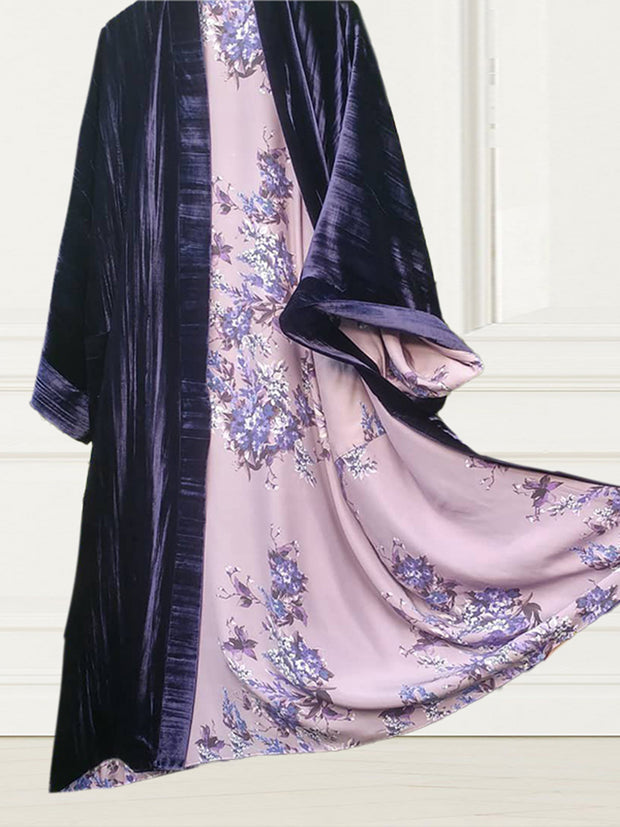 Casual Fashion Lining Printed Long Sleeve Kimono Duster