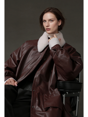 Women’s Biker-Style Shearling Down Jacket – Trendy Short White Goose Down Coat for Winter