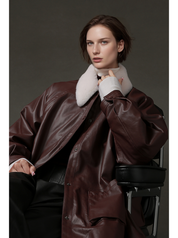 Women’s Biker-Style Shearling Down Jacket – Trendy Short White Goose Down Coat for Winter