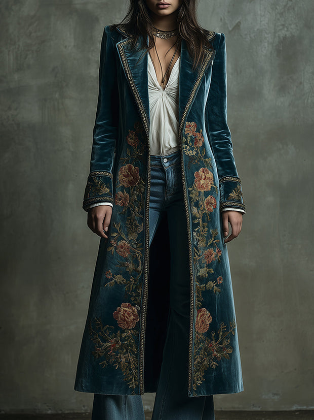 Vintage Velvet Gold Web Print Mid-length Coat