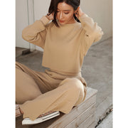 Simply Solid Color Long Sleeves Women Set