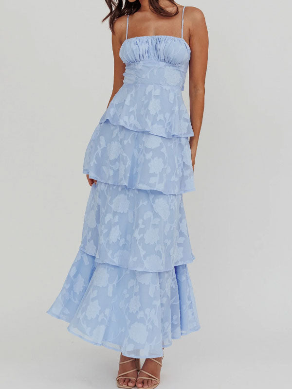 Spaghetti straps tiered maxi dress