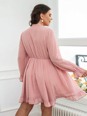 Plus Pink Tie Neck Ruffle Trim Dress