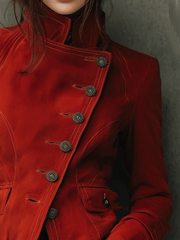 Vintage Red Velvet Military Jacket