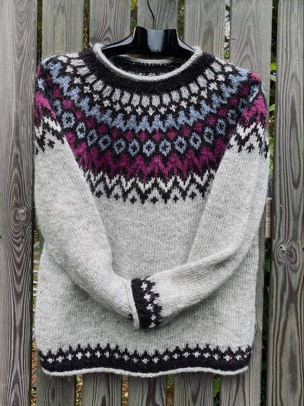 Vintage Icelandic Knitted Jacquard Sweater (Unisex)