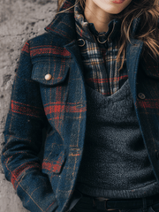 Stylish Navy Plaid Wool Jacket