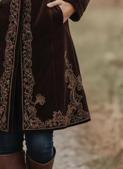 Rich Velvet Embroidered Long Coat