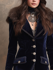 Vintage Faux Fur Collar Polyester Velvet Jacket