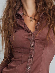 Vintage Sun-Dried Red Washed Slim Fit Shirt