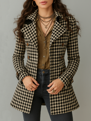 Retro Houndstooth Tweed Jacket With Lapel
