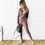 Ladies High-Neck Solid Color Fashion Casual Set