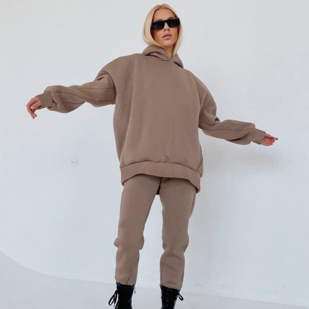 Casual Solid Color Long Sleeves Hooded Set