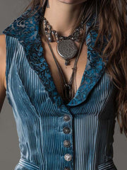 Vintage Striped Velvet Satin Vintage Collar Slim Fit Vest
