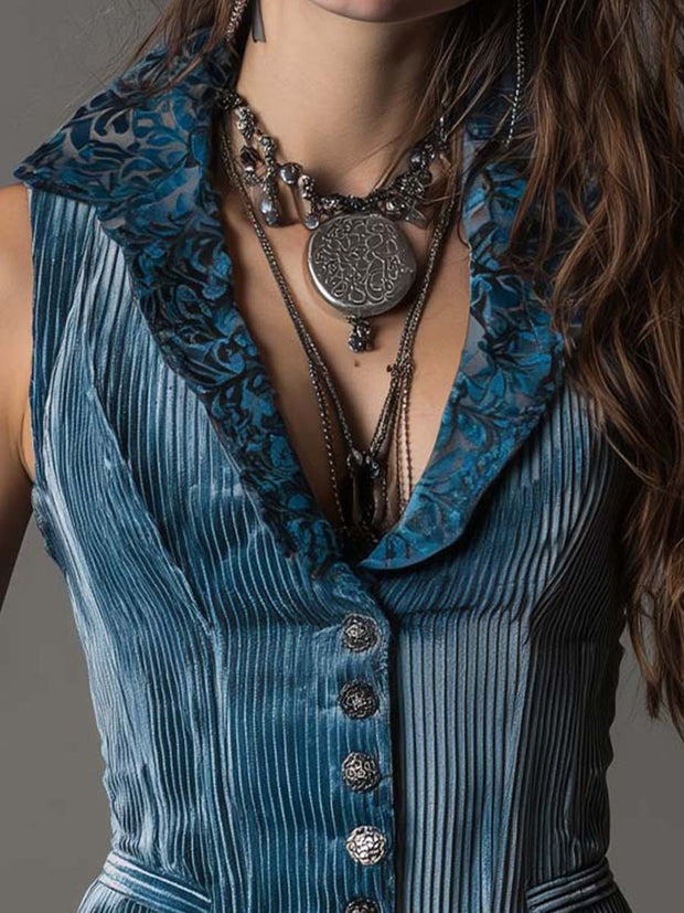 Vintage Striped Velvet Satin Vintage Collar Slim Fit Vest
