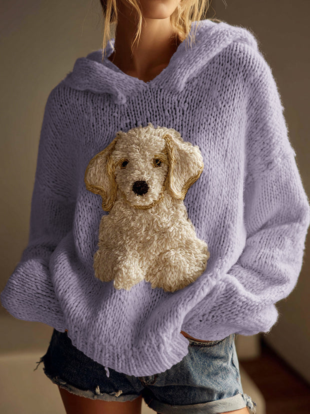 Classic Fuzzy Golden Retriever Dog Felt Cozy Knit Hooded Sweater
