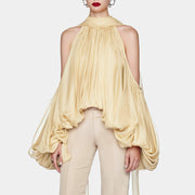 Temperament Bow Lace-up Off-shoulder Chiffon Shirt