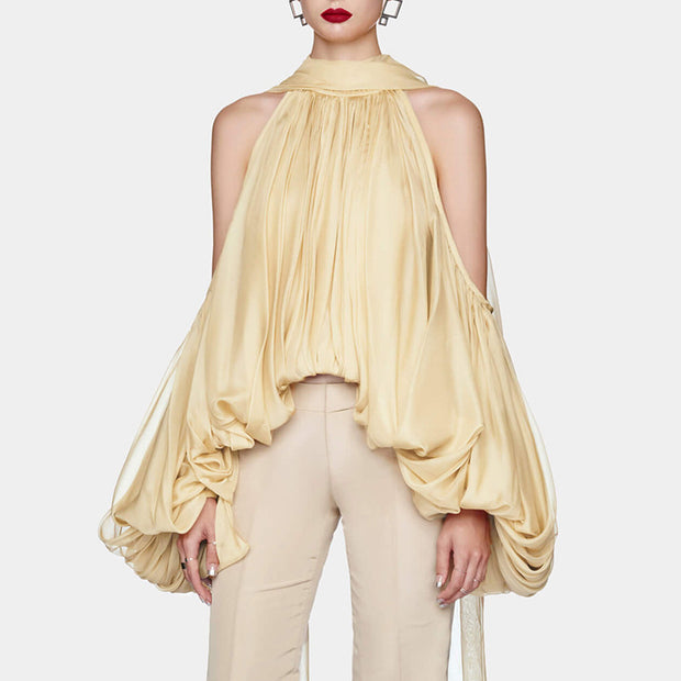 Temperament Bow Lace-up Off-shoulder Chiffon Shirt
