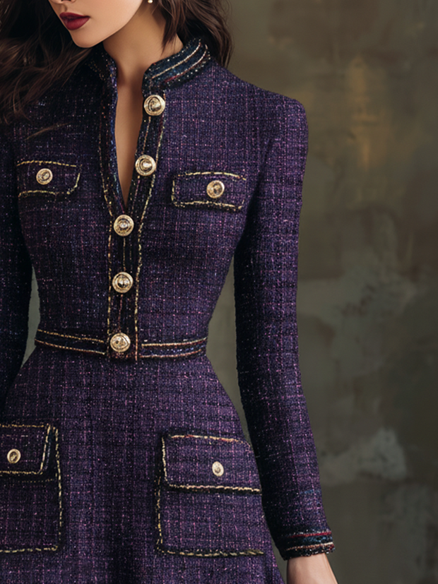 Vintage Buttons Chanel Style  Tweed Midi Dress