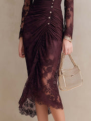 Retro Drapped Waist Lace Midi Dress