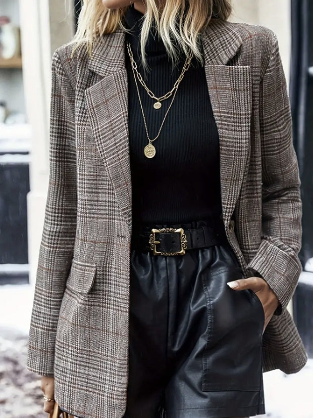 Autumn And Retro Winter Elegant Plaid Suit Jacket