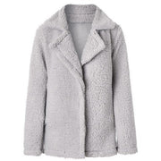 Plush Coat Lapel Solid Color Long Sleeve Cardigan Coat