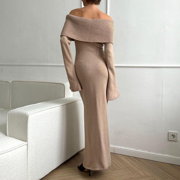 Sexy Boat Neck Knitted Dress