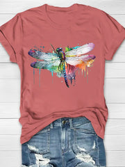 Watercolor Dragonfly Printed Women's T-shirt