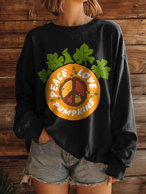 Hippie Love and Peace Halloween Pumpkin Vintage Art Print Casual Sweashirt